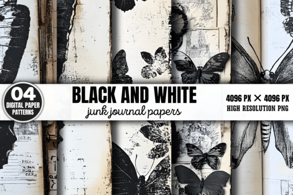 Download Black and White Junk Journal Pattern 2 - Premium Resources