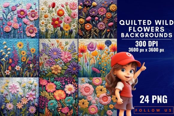 Download Quilted Wild Flowers Backgrounds - Backgrounds Collection