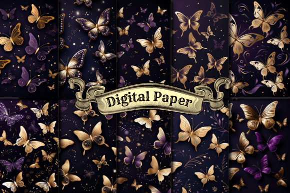 Download Gold Foil Butterfly Printable Scrapbook - Printable scrapbook Collection