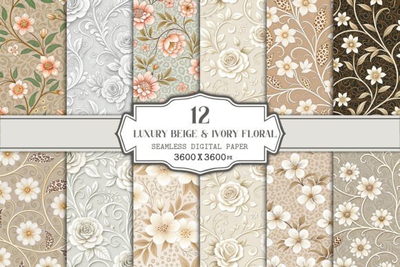 Download Luxury Beige &amp; Ivory Floral Seamless - Premium Bundle