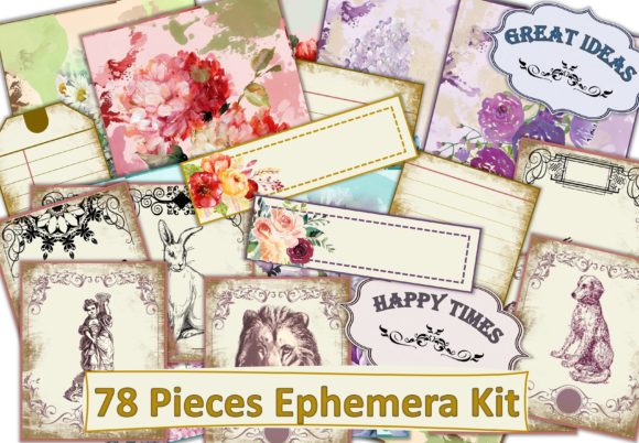 Download Printable Scrapbook Ephemera Kit 78pcs - Printable scrapbook Collection
