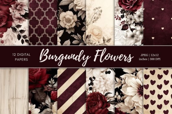 Download Burgundy Flowers Digital Backgrounds - Backgrounds Collection