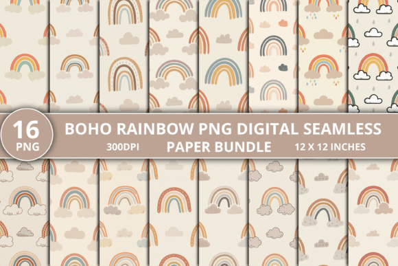 Download Boho Rainbow PNG Digital Paper Bundle - Premium Bundle