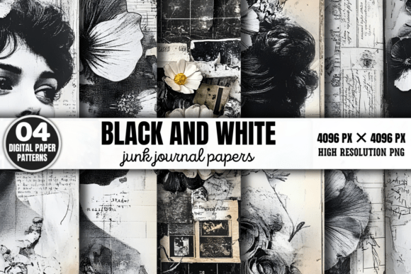 Download Black and White Junk Journal Pattern 1 - Premium Bundle